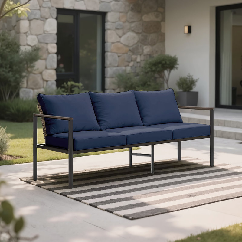  Canapé d'extérieur 72 po en aluminium avec coussins Sunbrella, Bleu