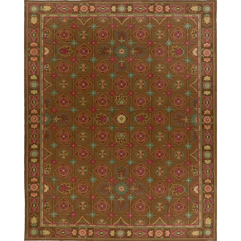Tapis brun noué à la main de haute qualité, Rectangle 9 pi 11 po x 14 pi 4 po