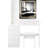 37" Bedside Vanity Table And Cushioned Stool , 2 Ac+2 Socket, Hair Dryer Stand, 24"X22" Touch Control Led Sliding Mirror With 3 - Color Switch, Ul Certificate, American Design Middle Size Cabinet