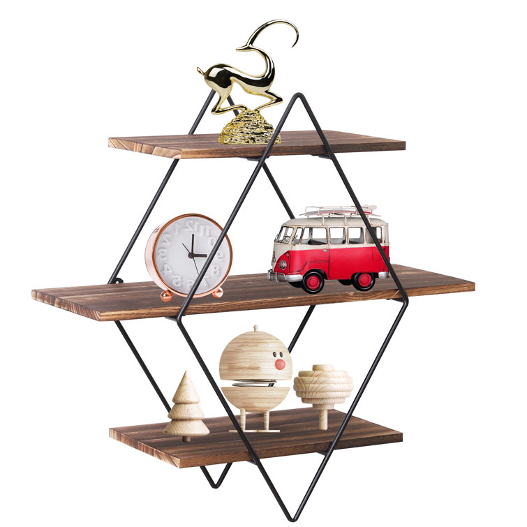 Wall Floating Shelves, 3 Tier Rustic Geometric Decorative Shelf