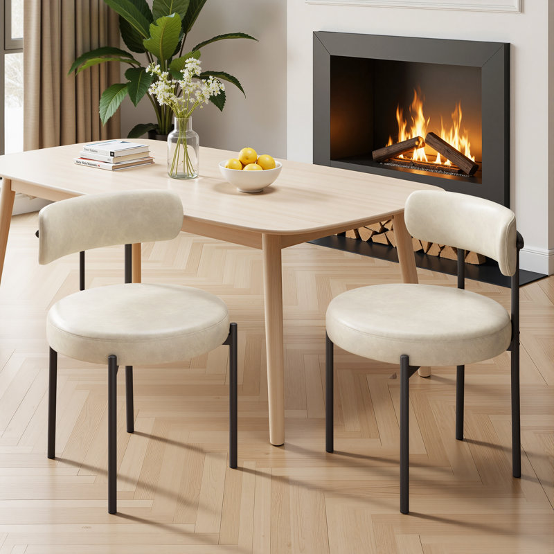 48.3cm H Leather Upholstered Metal Side Chair, 2, Beige