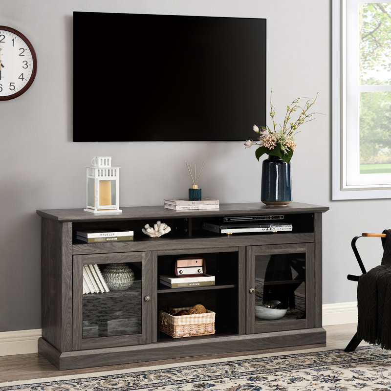 Meuble audio-vidéo pour téléviseur de 65 po, bois de noyer foncé, couleur noire de la console, Noir / noyer foncé