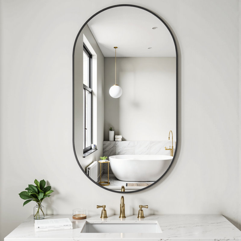 Lunara Tempered Glass Oval Mirror, Rust-proof Alluminium Alloy Framed Wall-Mounted Mirrors for Bathroom, 40" x 20"