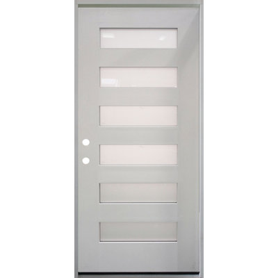 6-LITE Shaker Acid Etch Fiberglass Door Primed White In-Swing
