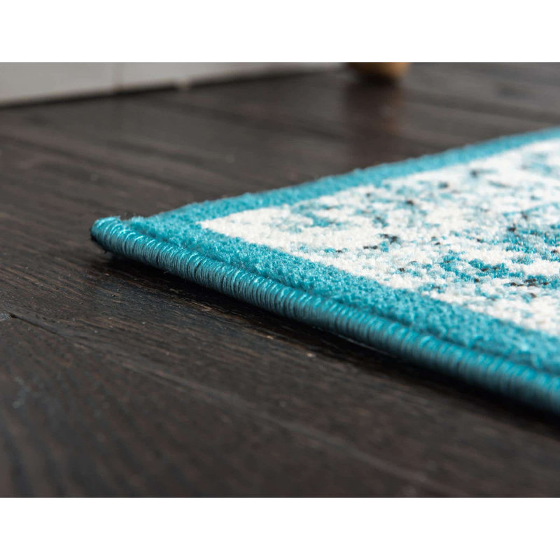 Tapis oriental bleu-vert, Ovale 5 pi 3 po x 8 pi