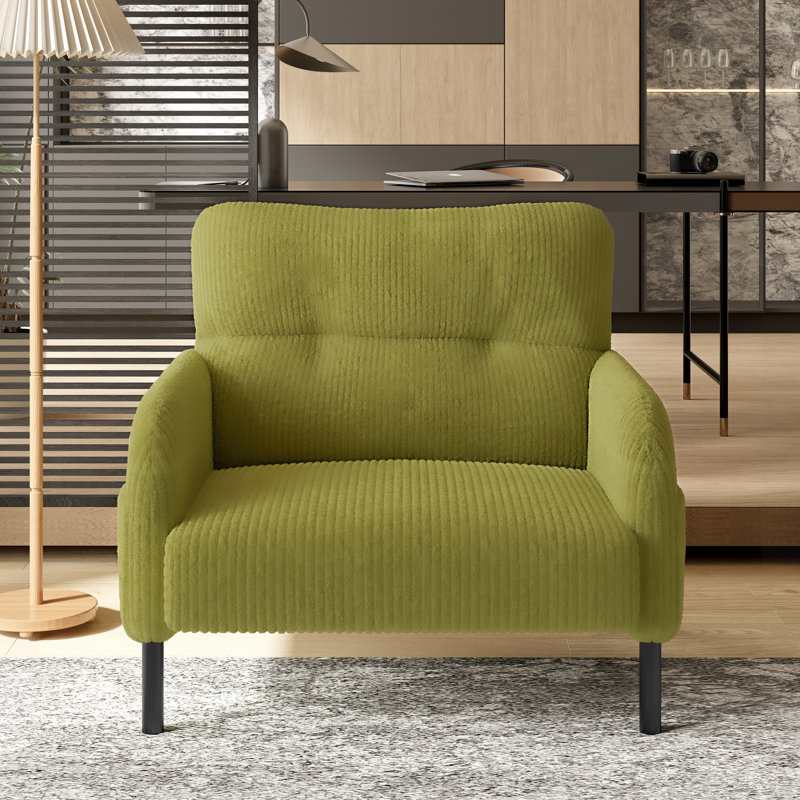 Fauteuil capitonné en velours côtelé de 26,4 po de largeur, Olive