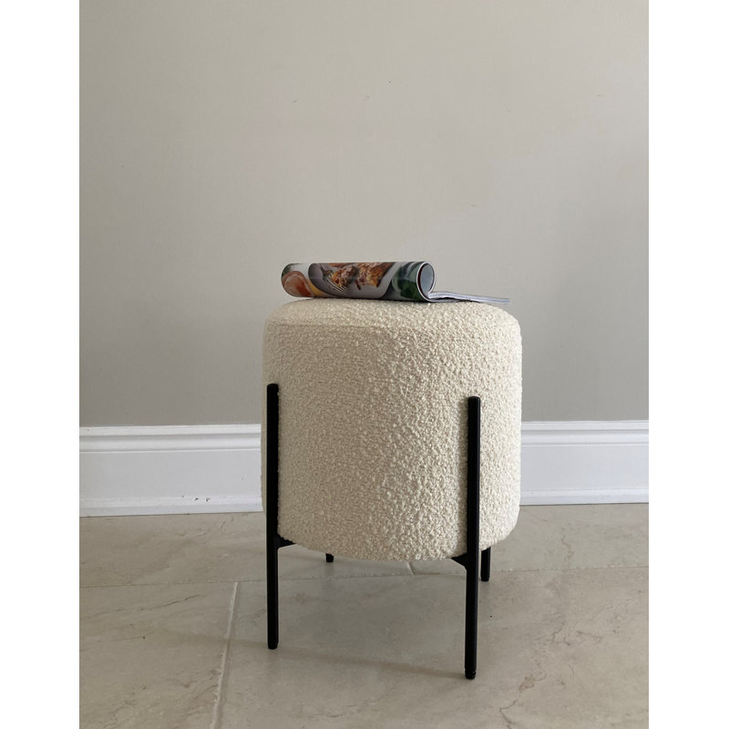 SEAT4U Emmabella Polyester Fabric Upholstered Pouf Ottoman, White