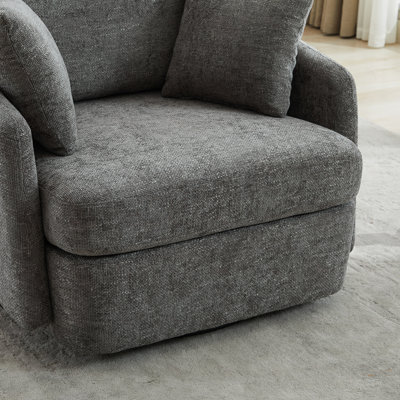 Fauteuil d'appoint pivotant de 40,55 po de largeur avec 2 coussins Thorw Canapé rond pivotant sur 360 degrés Fauteuil club moderne surdimensionné pour chambre à coucher, salon, hôtel, chenille gris anthracite