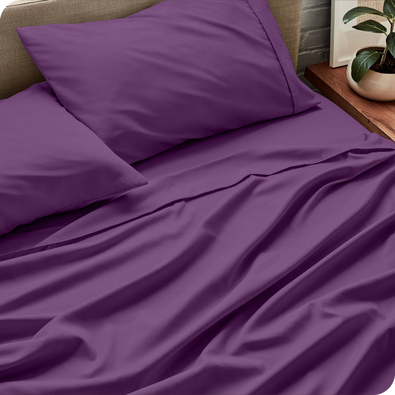 Ensemble de draps en microfibre Bare Home, Prune, Ensemble de draps pour lit double TG + 1 drap-hous