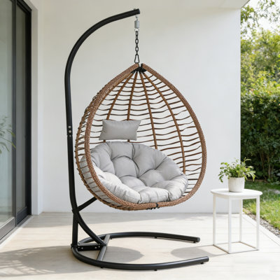Balancelle suspendue avec support, fauteuil hamac en rotin pliable avec coussin moelleux et appui-tête amovible