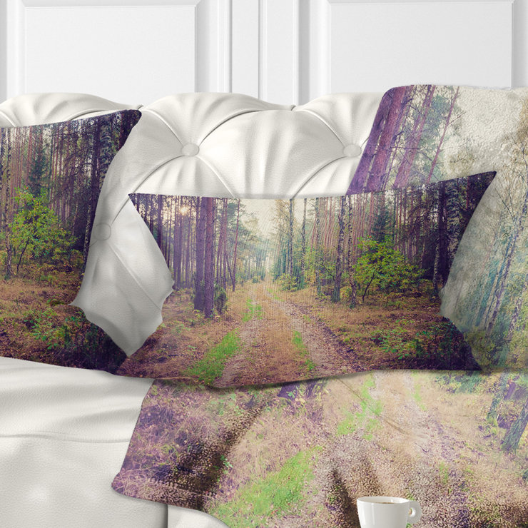 Straight Pathway in Thick Forest - Forest Printed Throw Pillow