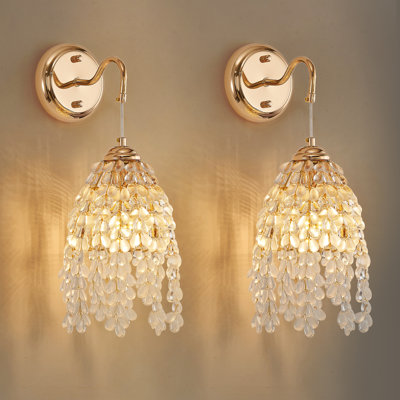 Ensemble de 2 appliques murales modernes en cristal doré, cristal câblé, lumière murale de luxe pour chambre à coucher, salon, couloir