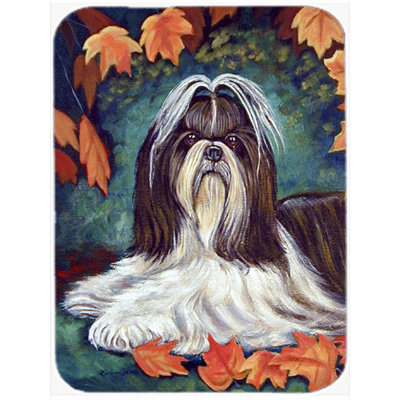 Autumn Leaves Shih Tzu Glass Cutting Board