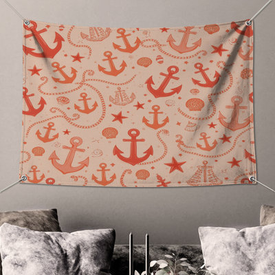 Anchor Rope Seashell Background Wall Tapestry - Anchors Wall Decor