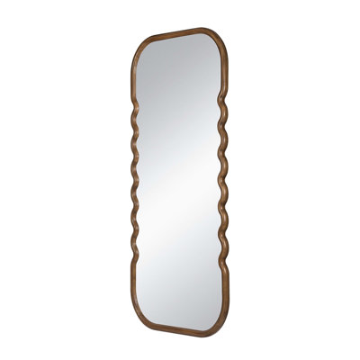 31.4X1.4X74" Oversized Wooden Floor Mirror With Unique Brown Frame