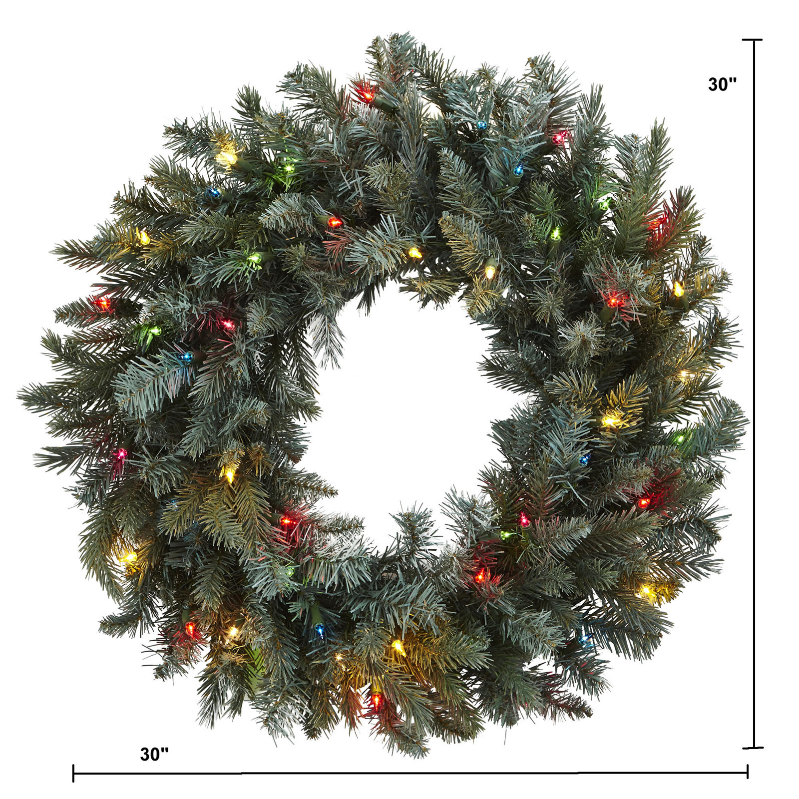 30'' Faux Pine Lighted Plastic Wreath