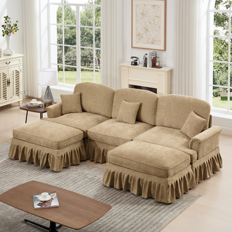 Canapé modulaire en chenille Cloud avec repose-pieds convertible et coussins, parfait pour le confort d'un salon confortable