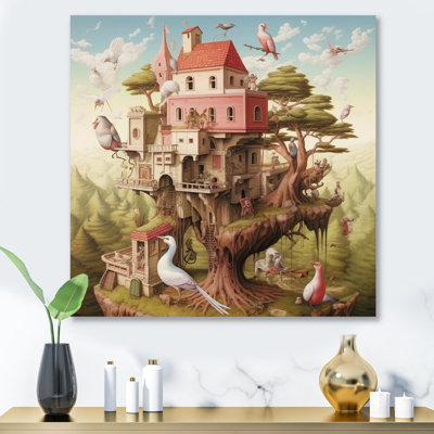 Surrealism Village In Forest II - Surrealism Print on Metal