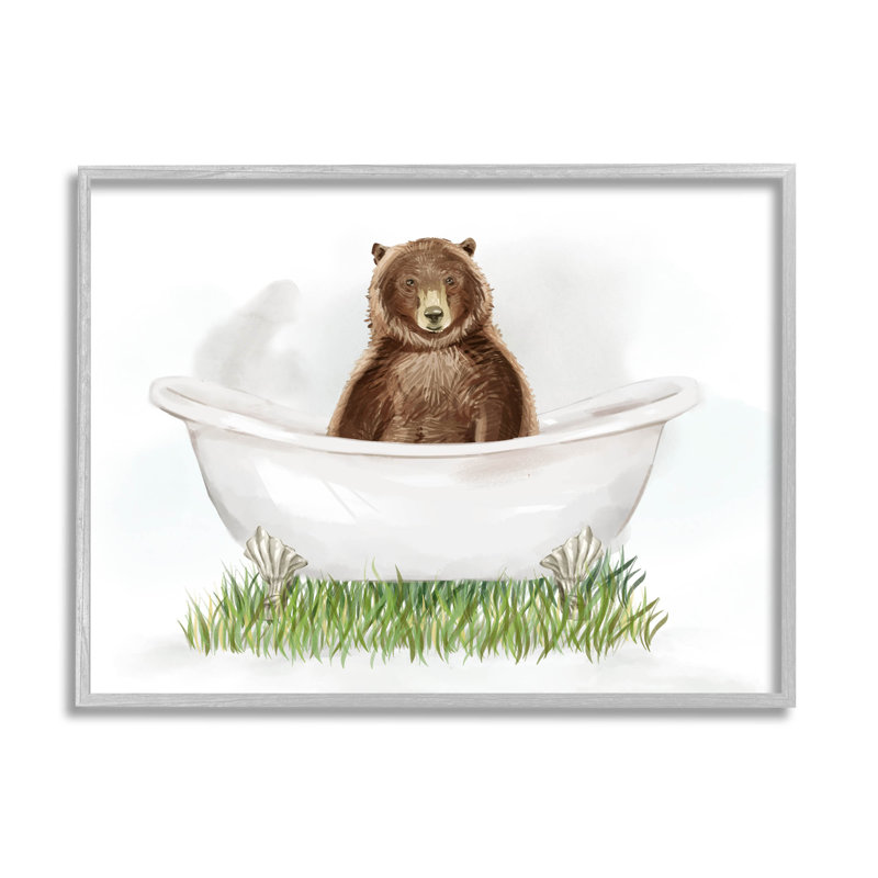 Ours dans la baignoire, art de la giclée encadrée par Ziwei Li, H 16 po x l 20 po x P 1,5 po, Estampe numérique Farmhouse