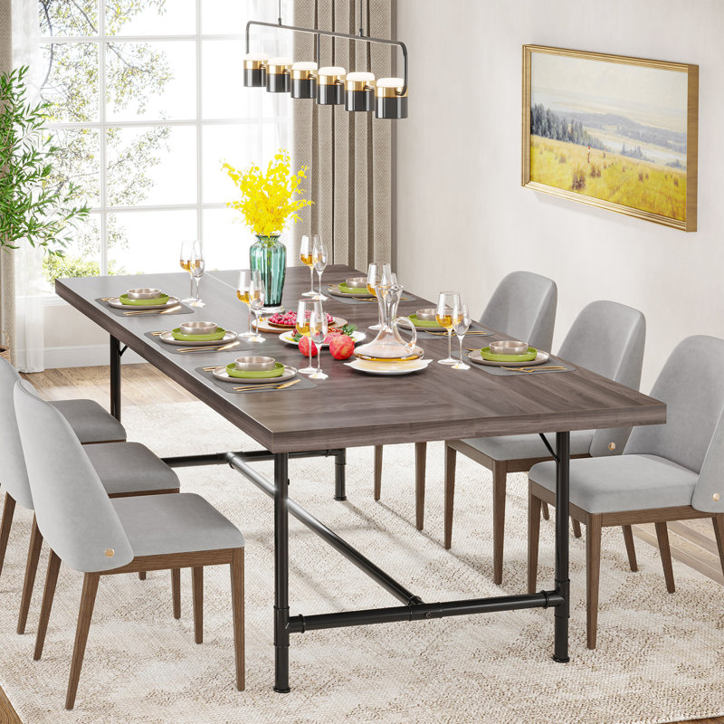 Metal Base Dining Table, Black Oak