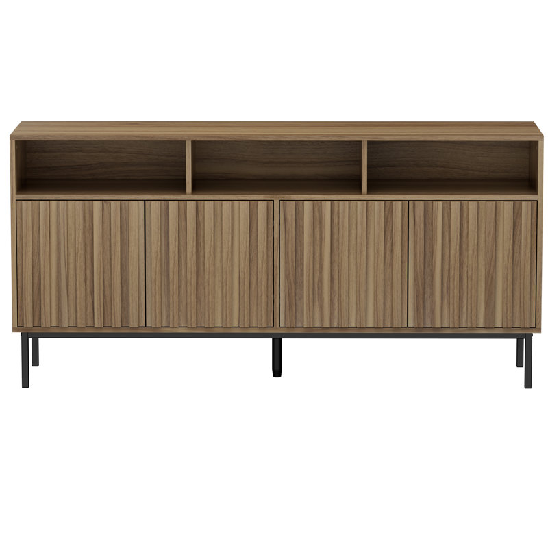 61.4'' Walnut Fluted Sideboard with Metal Legs