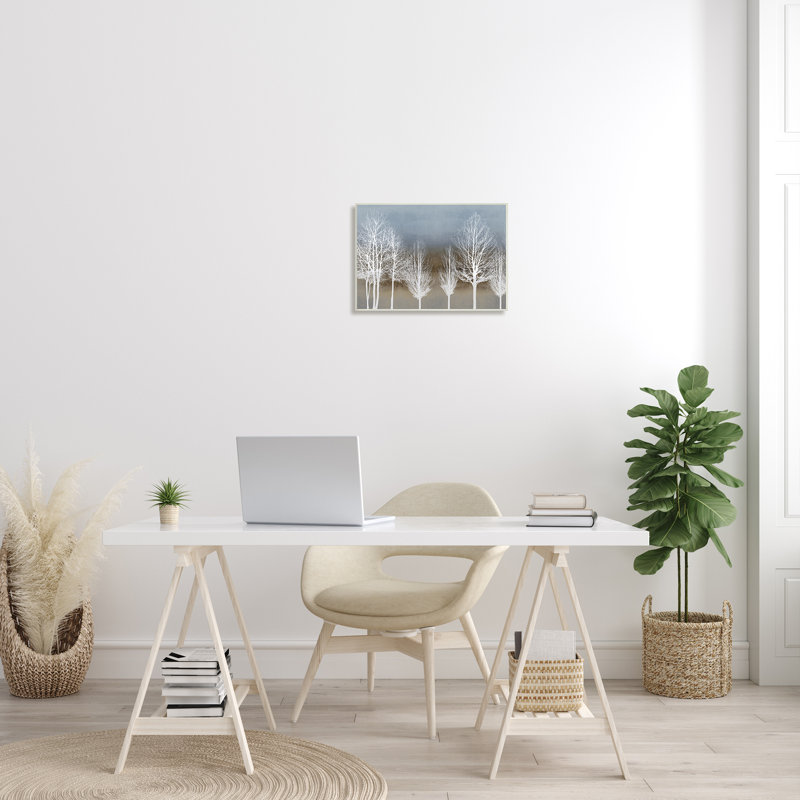 «Abstract Forest Line White Bare Tree Silhouettes» par - Impression, Plaque murale, H 13 po x l 19 po x P 1 po