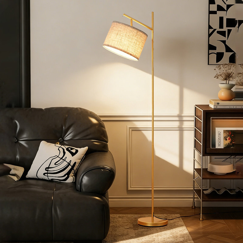 Modern Floor Lamp With 3 Color Temperatures Bulb, Adjustable Linen Shade, Foot Pedal Switch, Gold