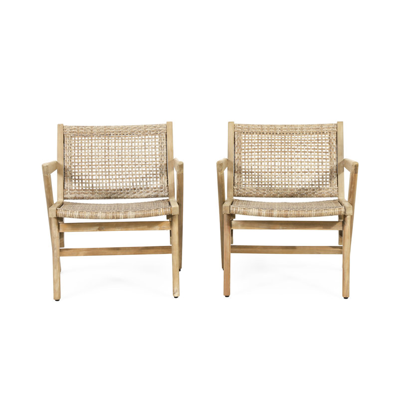 Brown Outdoor Seating - Of 2 With Wood Frames Transitional Style Chairs (2) & Colorway
