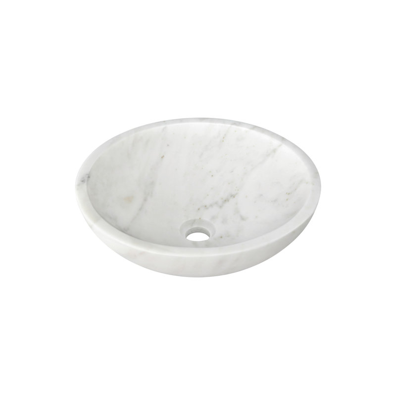 White Natural Marble Bathroom Vessel Sink, White