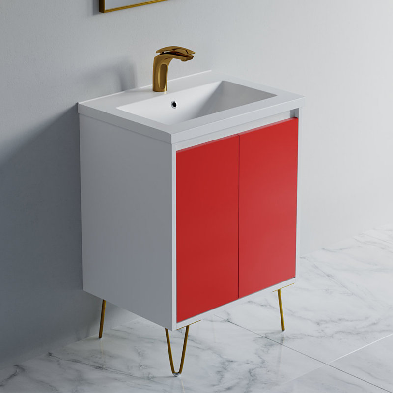Ensemble de meuble-lavabo simple 24 po Evstati, Rouge