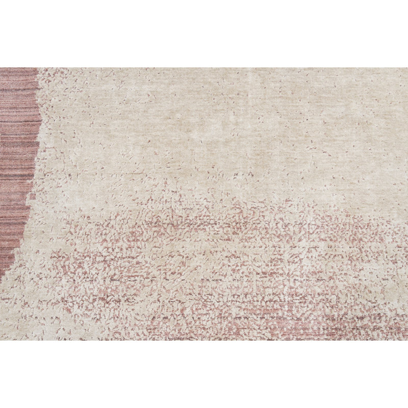 Hand Knotted Abstract Area Rug in Pink/Beige, Rectangle 10' x 14'