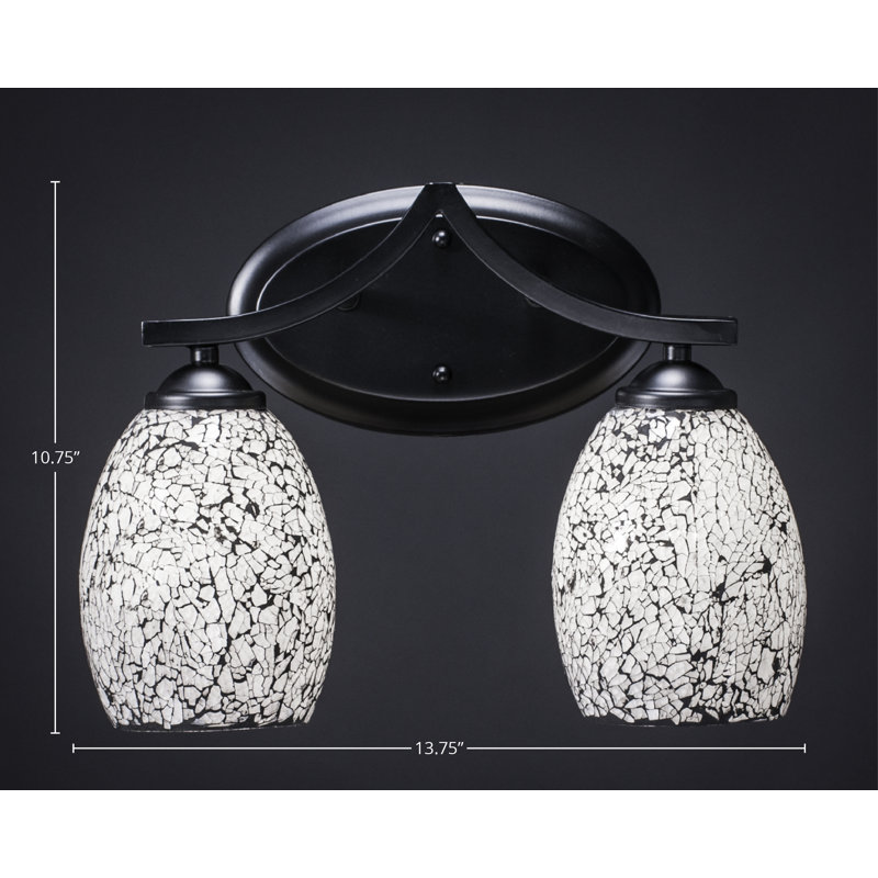 Zilo 2 Light Bath Bar Shown In Graphite Finish With 5" Black Fusion Glass, Graphite, Black