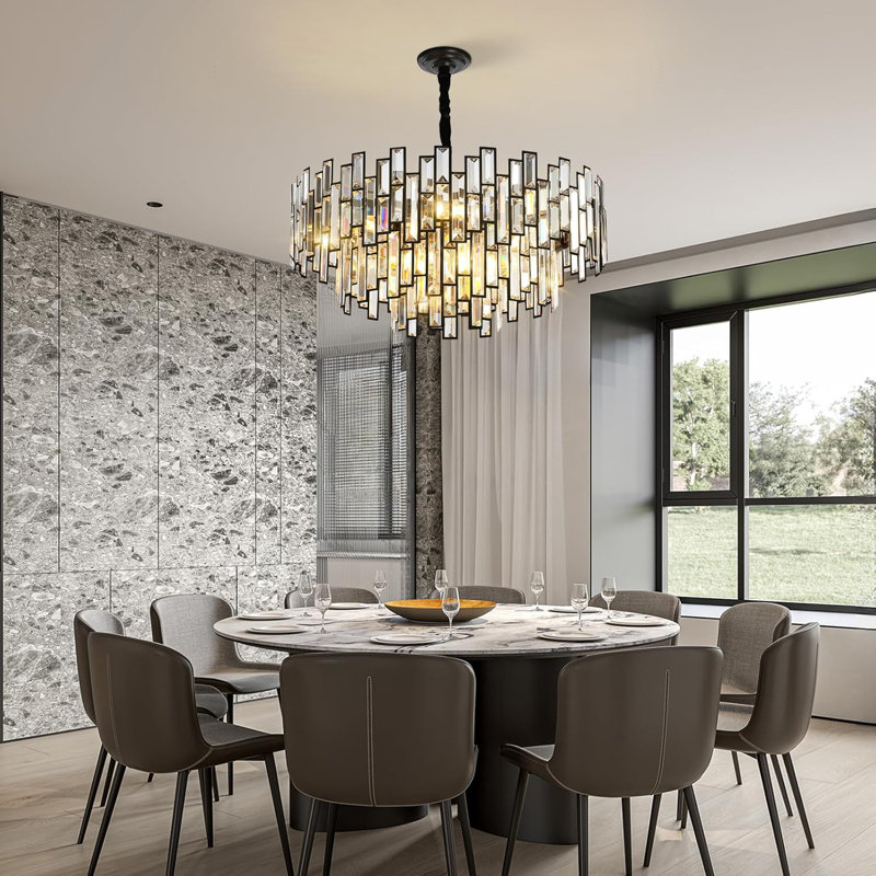 Modern Round K9 Crystal Chandelier, 14"H x 25"W x 25"D