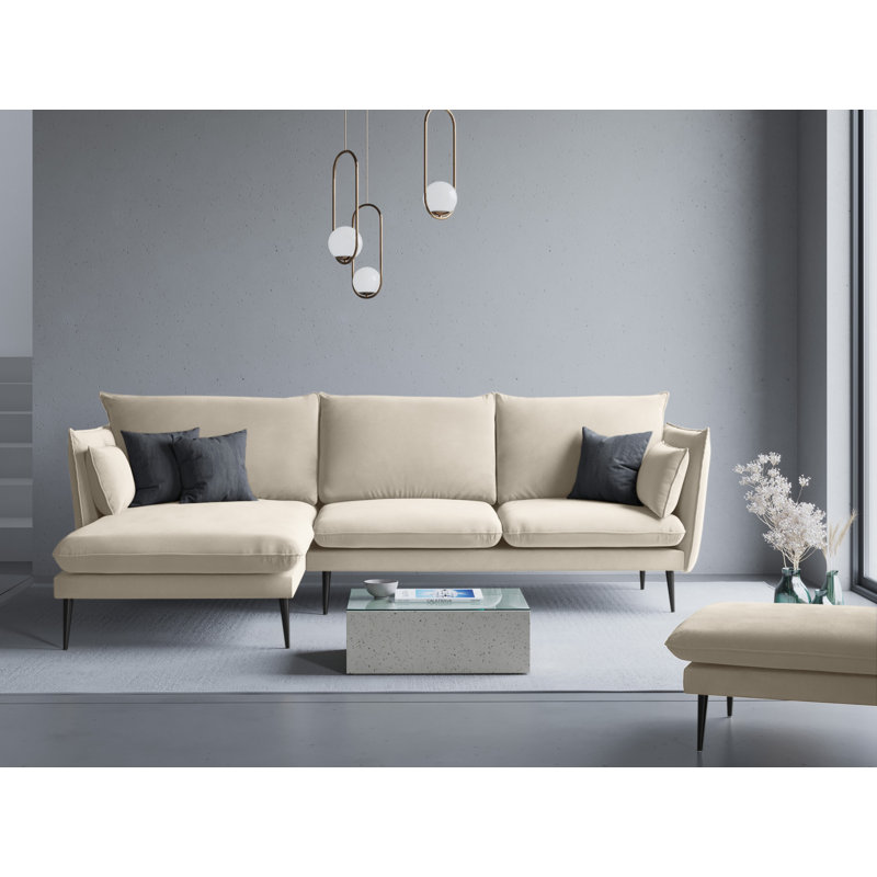 Adoraim 4 Seater Corner Sofa , Beige, Left Hand Facing, Black