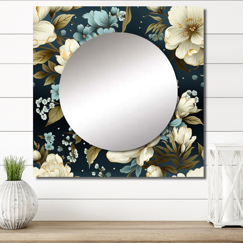 Fronniah - Floral Large Square Mirror Wall Decor For Bedroom, 23" x 23"