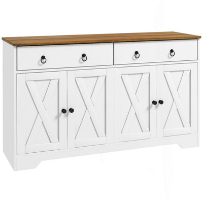 Sideboard, Buffet Cabinet with 2 Drawers, 2Storage Cabinets, 4 Barn-Style Doors and Adjustable Shelves, Farmhouse Buffet Table with Storage, Wood Grai by August Grove