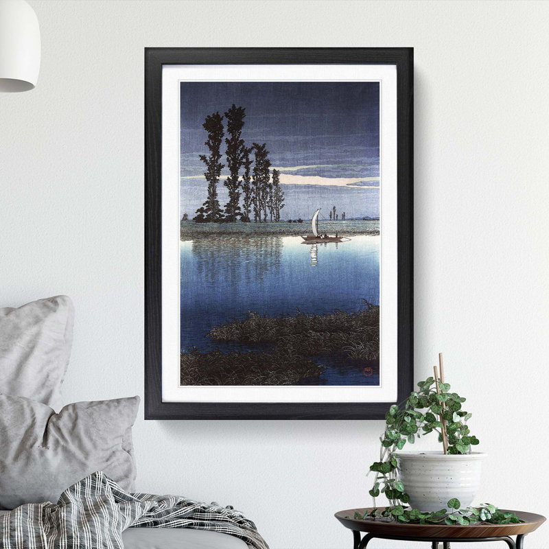 Evening of Ushibori by Hasui Kawase - Framed Print, 48cm H x 36cm W x 2cm D, Black Framed