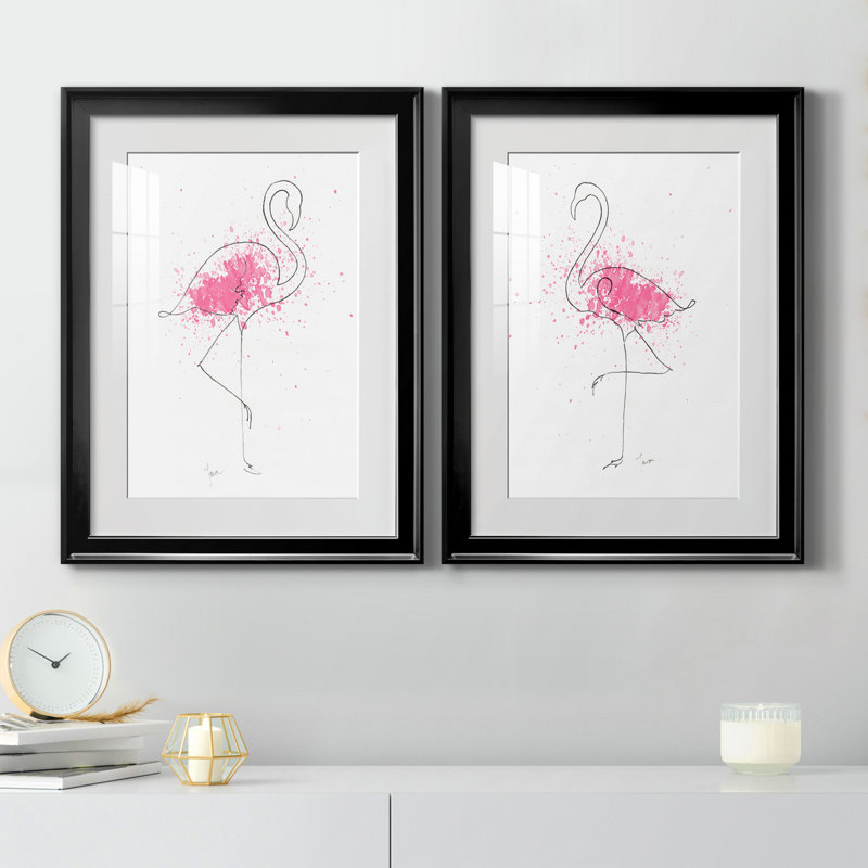 Flamingo Splash I - ensemble de 2 reproductions d'art, H 22,5 po x l 61 po x P 1,5 po, H 31,5 po x l 47 po x P 1,5 po, Blanc