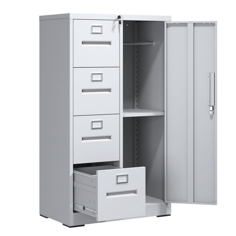 Office Storage Cabinet, Metal Storage Cabinet, Vertical Filing Cabinet With Lock, File Locker With 4 Drawers And 1 Door For School, Office, Vertical Filing Cabinet For Storage