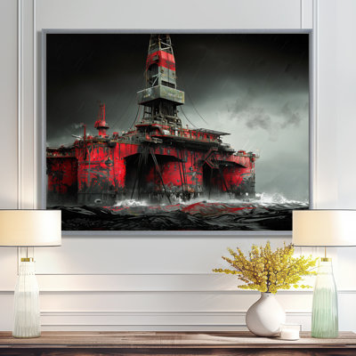Rouge, noir, hiver, forage, aube, plate-forme pétrolière II