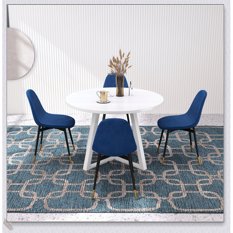 Ensemble de salle à manger rond 5 pièces avec table à tréteaux et chaises élégantes Evatt, parfait pour les espaces modernes et compacts