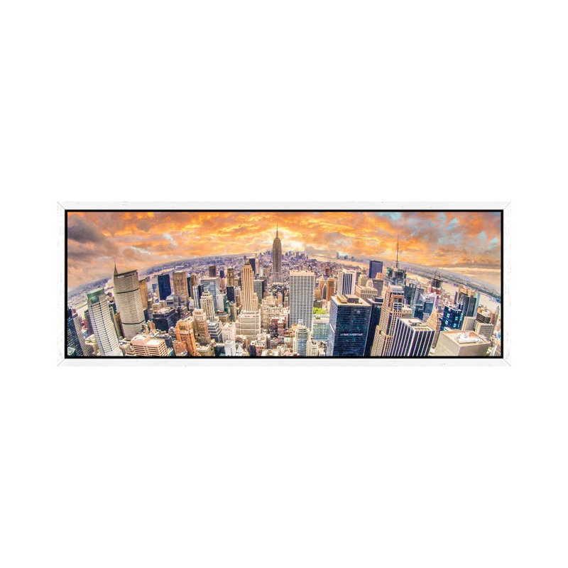 New York City, 30.48 cm H x 91.44 cm W x 4.445 cm D, White Floater Framed