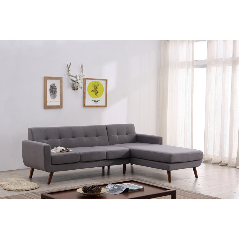 Barnet Upholstered L-Shaped Sectional, Gray, Right Hand Facing