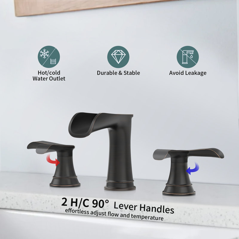8 In. Waterfall Widespread 2-Handle Bathroom Faucet With Pop-Up Drain Assembly, Oil Rubbed Bronze