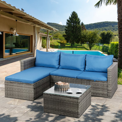 3-Piece Outdoor Sofa Set With Glass Table