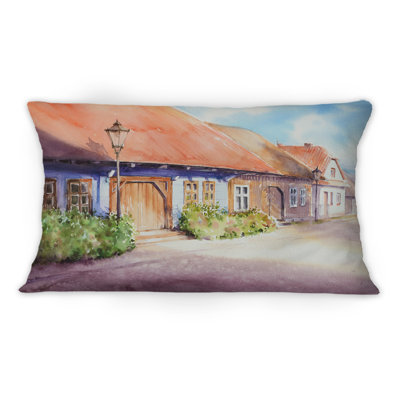 Old Wooden House In Polish Village - Country Printed Throw Pillow 1