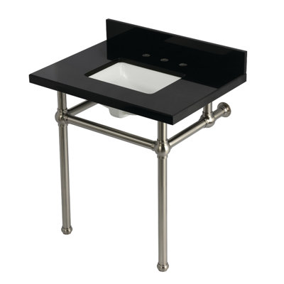 Kingston Brass KVPK3030KBSQ6 Templeton 30" Black Granite Console Sink With Brass Legs, Black Granite/Polished Nickel