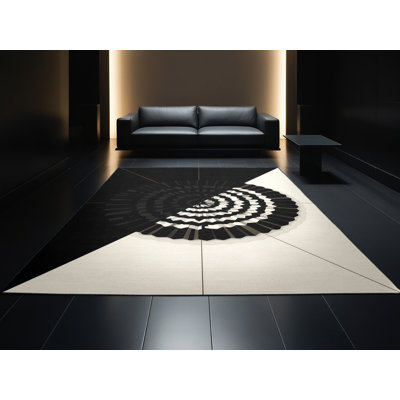 Tapis à poils longs doux et moelleux à motif géométrique noir Acheson
