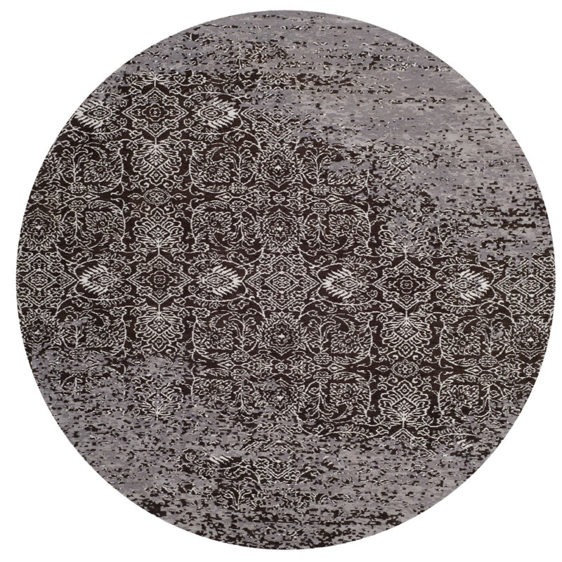 Tapis abstrait argent / brun, Rond 6 pi