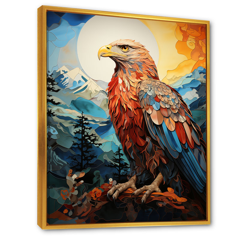 «Native Eagle Spirit of Thunderbird» sur toile, Cadre flottant doré, H 32 po x l 16 po x P 1 po